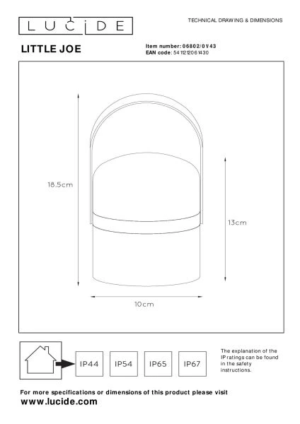 Lucide LITTLE JOE - Lampe de table Rechargeable Intérieur/Extérieur - Batterie/Piles - Ø 10 cm - LED Dim to warm - 1x0,3W 2800K/3200K - IP44 - Brun - technique